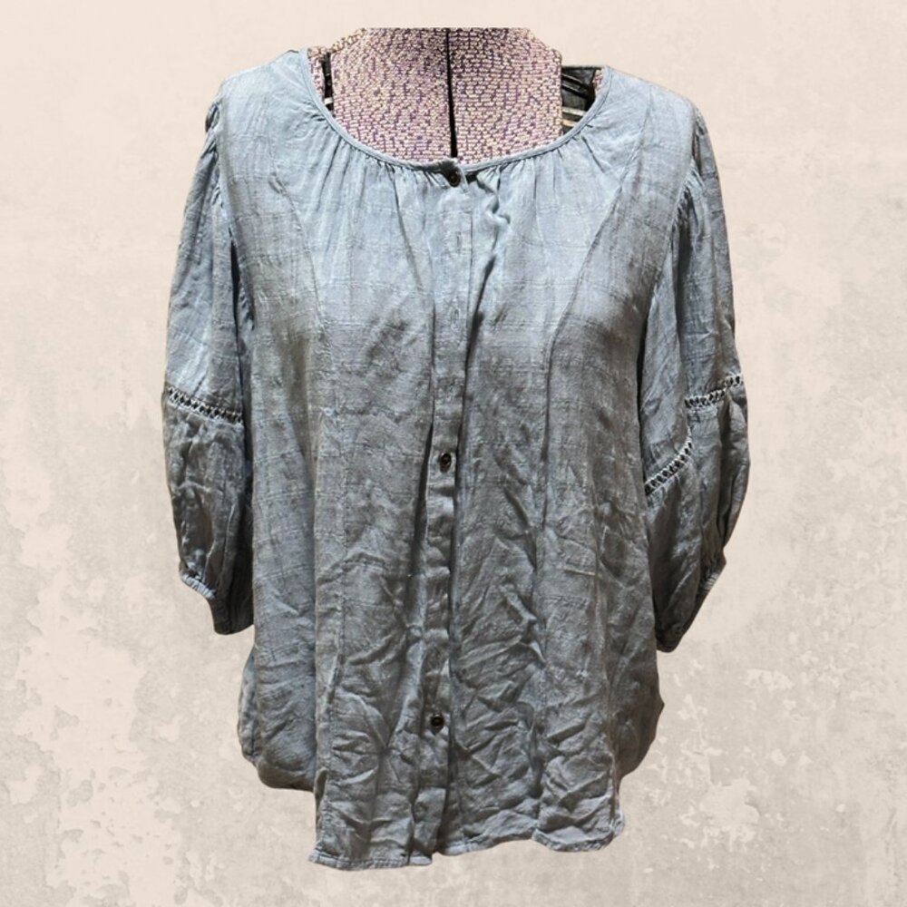 Knox Rose Scoop Neck Peasant Blouse - Grey Blue
